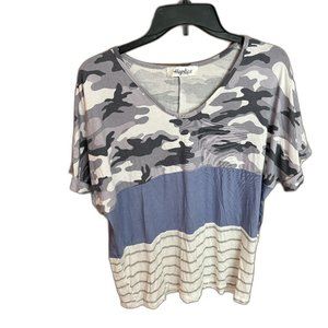 Haptics by Holly Harper Boutique Short Sleeve Top Camo blue mashup‎